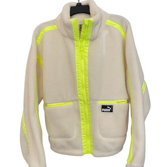 PUMA NWT Women's Sherpa Fleece Jacket with Woven Details Size Large - Picture 1 of 9